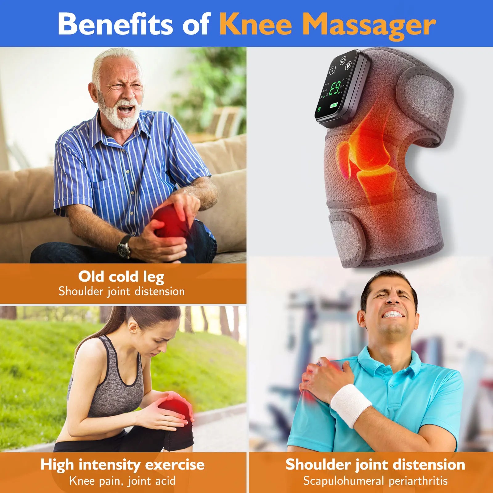 3 in 1 Cordless Thermal Knee Pad Knee Shoulder Massager Vibration Leg Arm Joint Brace Muscle Relax Joint Brace Muscle Relaxation