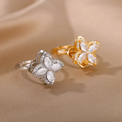 Four Clover Rotating Anxiety Rings for Women Gold Color Adjustable Stainless Steel Wedding Ring Aesthetic Jewelry Gift Anillos