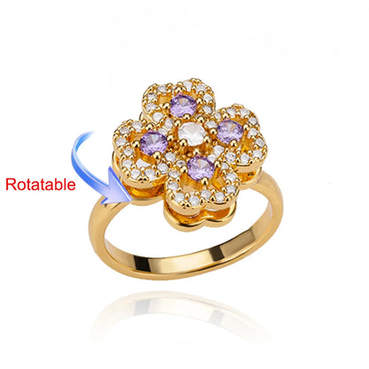 Four Clover Rotating Anxiety Rings for Women Gold Color Adjustable Stainless Steel Wedding Ring Aesthetic Jewelry Gift Anillos